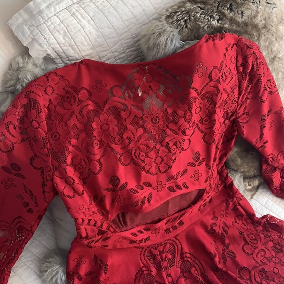 Free People Lovers Folk Song Dress burgundy sheer lace mini size 8 - Picture 13 of 16